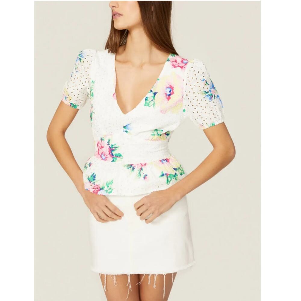 SLATE & WILLOW X RTR White Floral Eyelet Blouse Top Size L